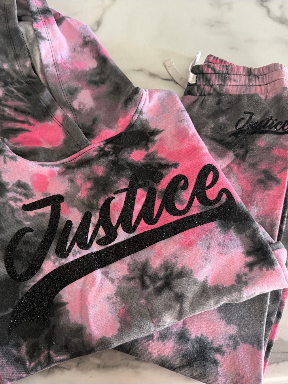 Justice Pink and Black Tie-Dye Hoodie Pajama Set